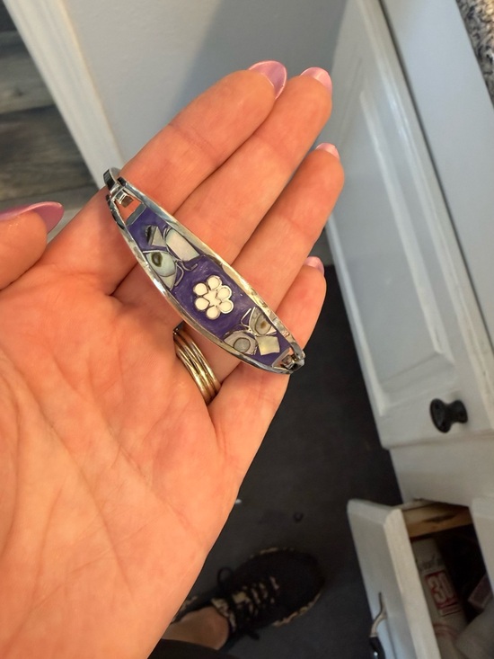 Jewelry - Silver-Tone Purple Floral Enamel Bracelet